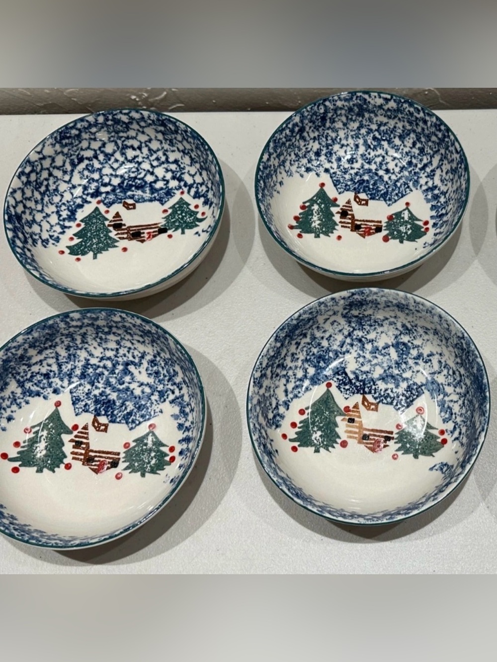 Tienshan Folk Craft Cabin in the Snow 6.5" Cereal Soup Bowls - Set of 4